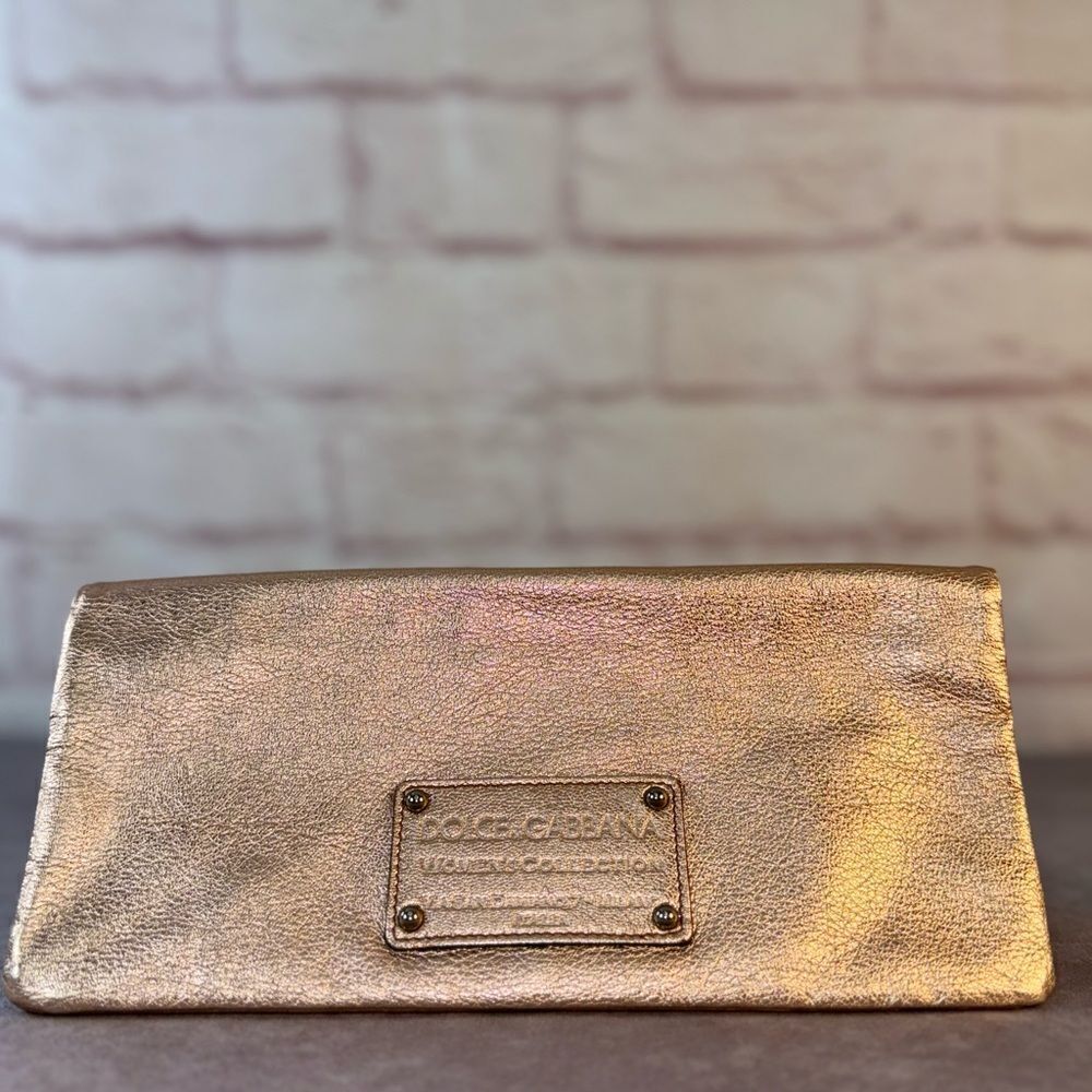 Dolce & Gabbana Rose Gold Leather Flap Clutch